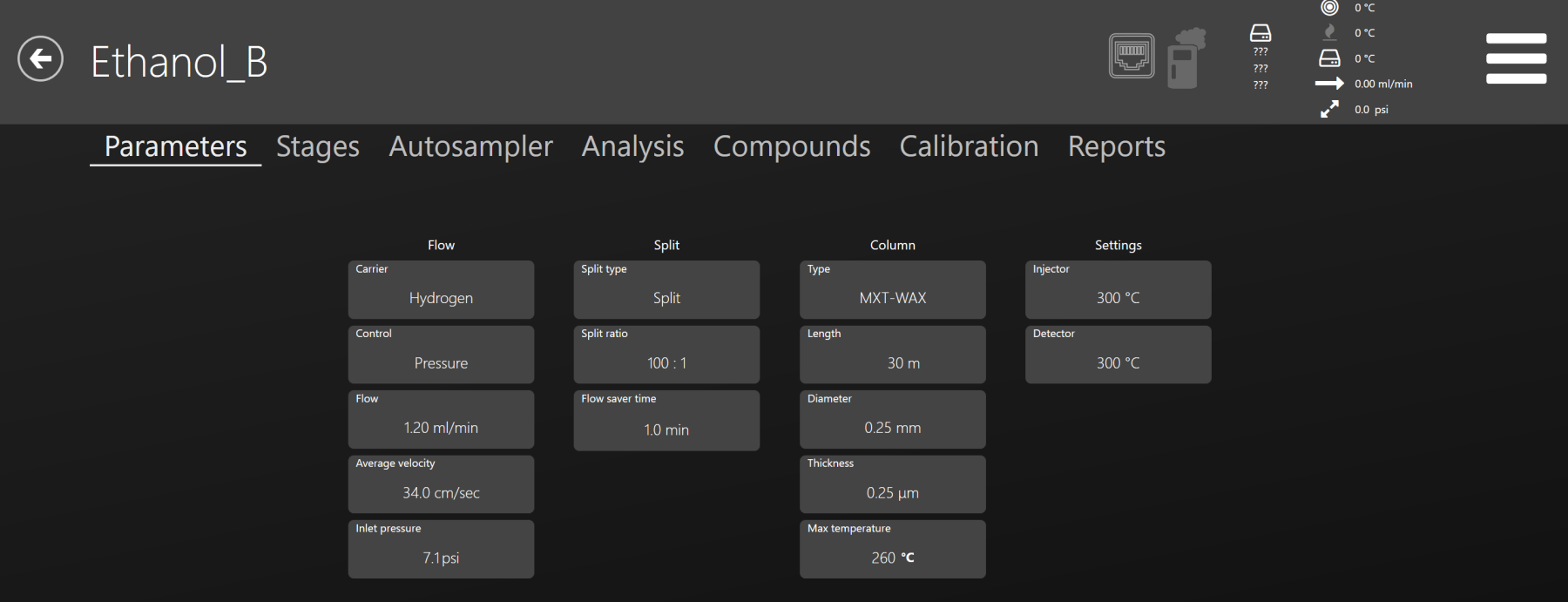 Ethanol Parameters